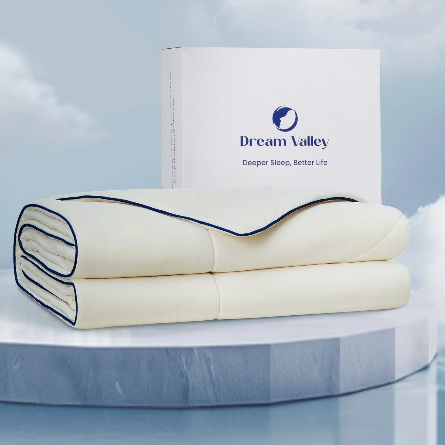 Dream Valley® Outlast® Cooling Comforter, All Season Full/Queen NASA-Grade Technology Cooling Blanket for Hot Sleepers Night Sweats, Q-Max > 0.45 Aerocool™ Breathable, Ivory, 90"x90"