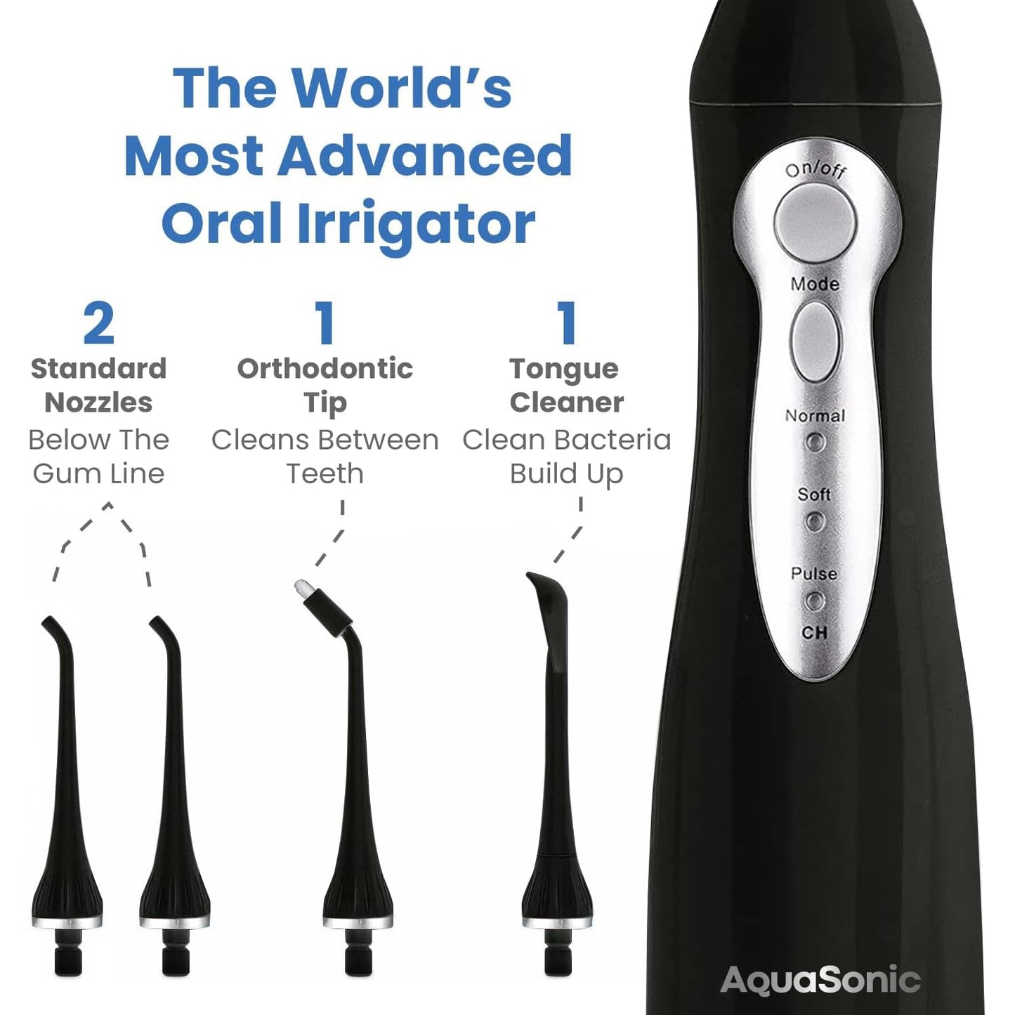 AquaSonic Home Dental Center Rechargeable Power Toothbrush & Smart Water Flosser - Complete Family Oral Care System - 10 Attachments and Tips Included - Various Modes & Timers (Black)