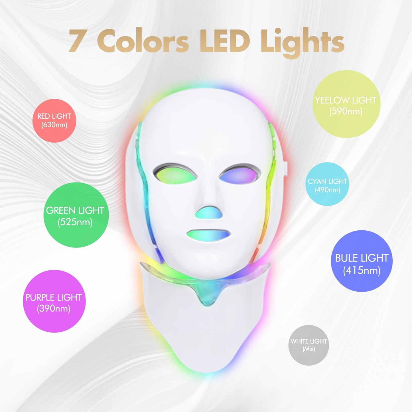 EVFOFO Red Light Therapy for Face, LED Facial Light Therapy Mask, 7 Led Light Therapy Facial Skin Care Mask At Home