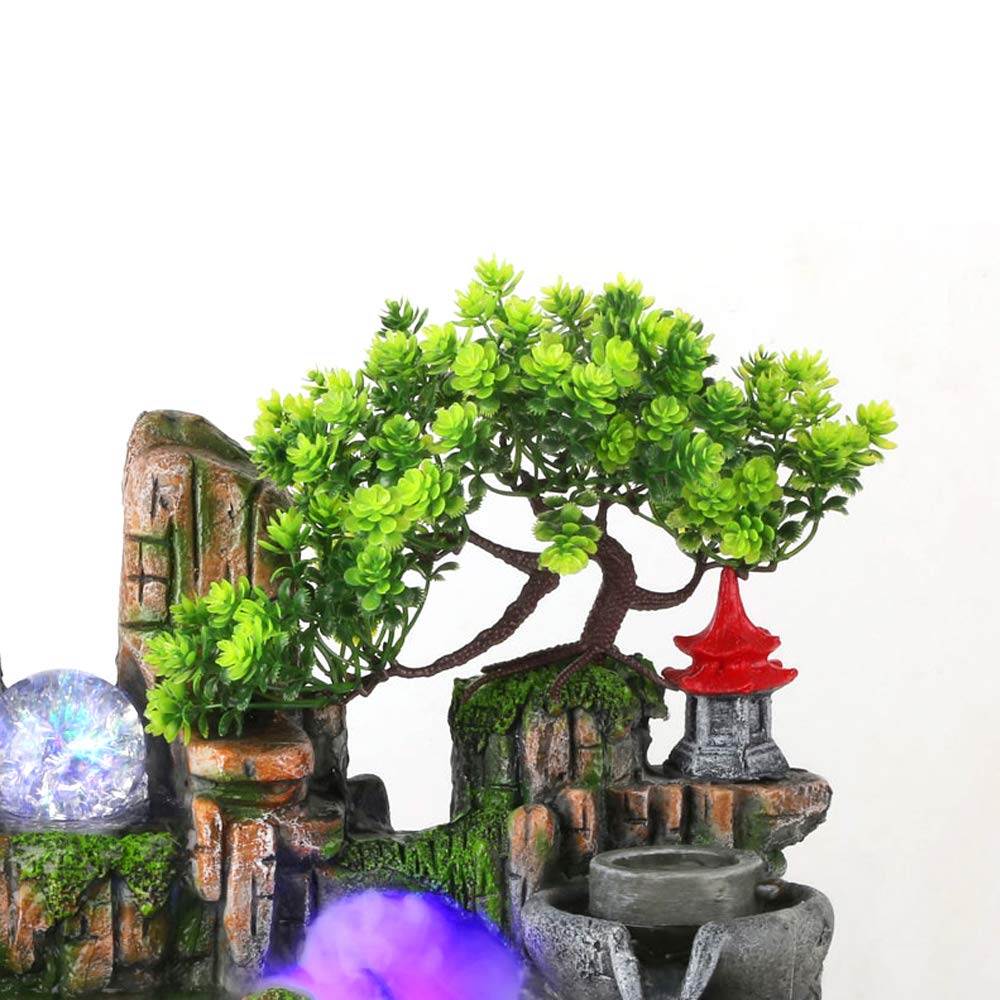 Rockery Desktop Water Fountain Decor - Indoor Outdoor Tabletop Decorative Waterfall Kit Water Fountain Desktop Chinese Fengshui Lamp Waterfall Office Home Decor