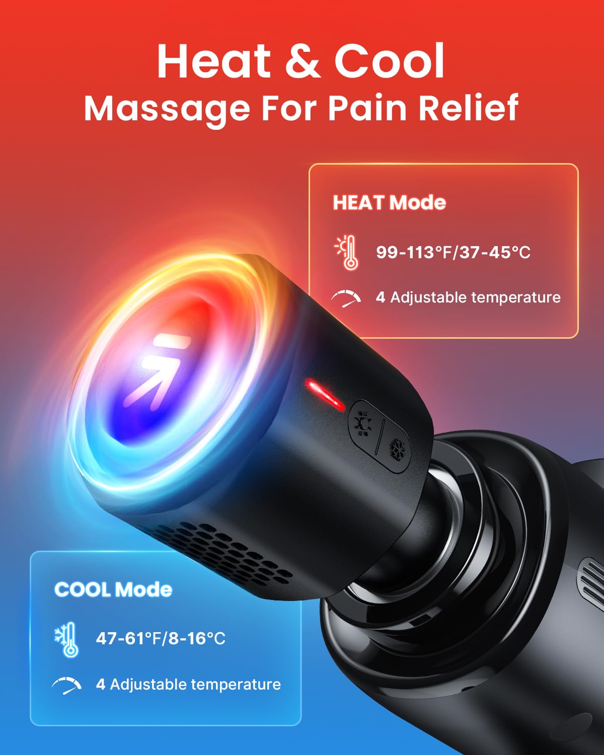 RENPHO Thermacool Massage Gun Deep Tissue with Heat and Cold Head, FSA HSA Eligible, Valentine Gifts, Handheld Muscle Massager Gun with Carry Case, Body Masajeador for Men Women, Active Heat