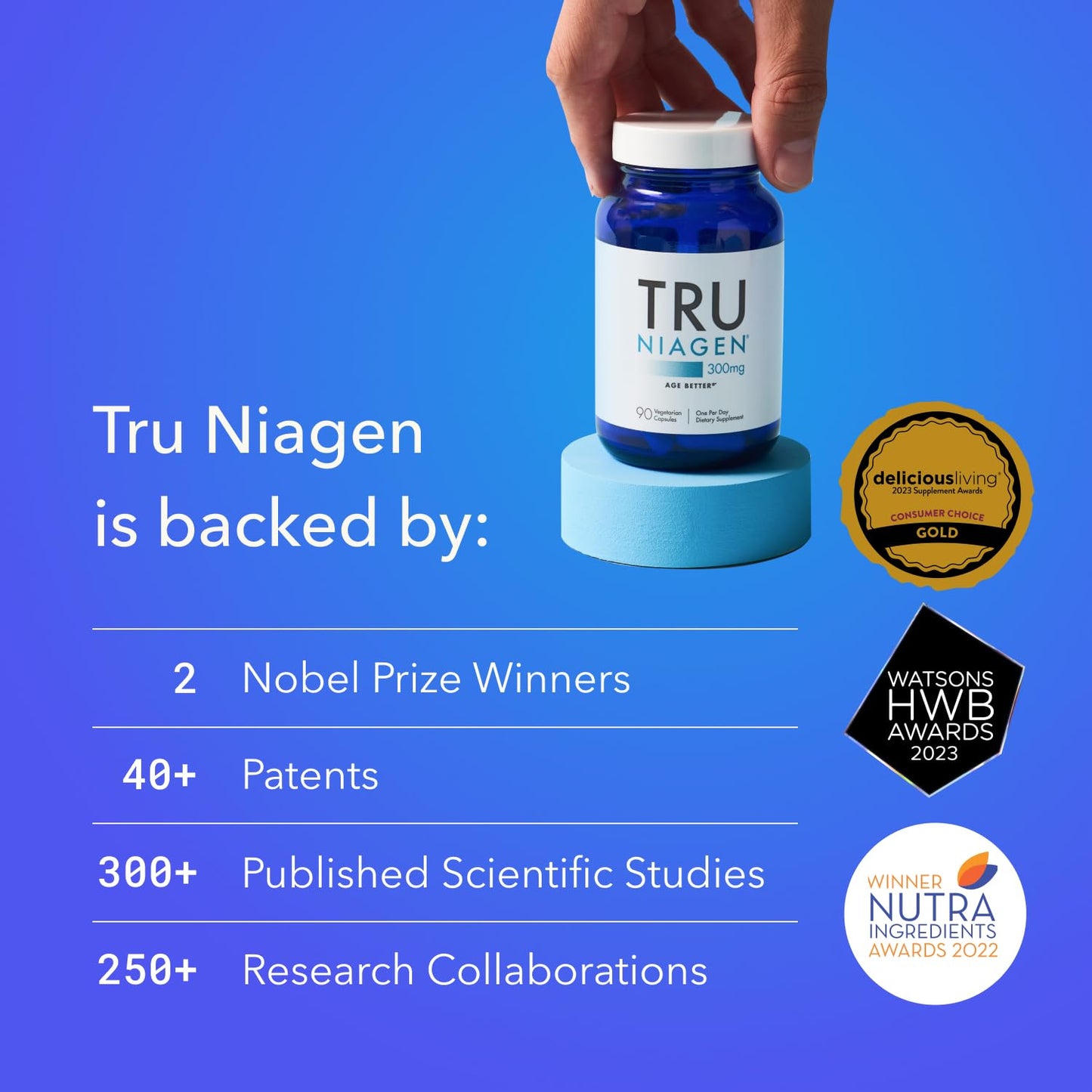 TRU NIAGEN Patented NAD+ Supplement for Anti Aging and Cell Regeneration, 300 mg Niagen, 90 Servings | Supports Cellular Energy, Brain, Muscle | Nicotinamide Riboside (NR) Take 1 Daily | 2 Bottles