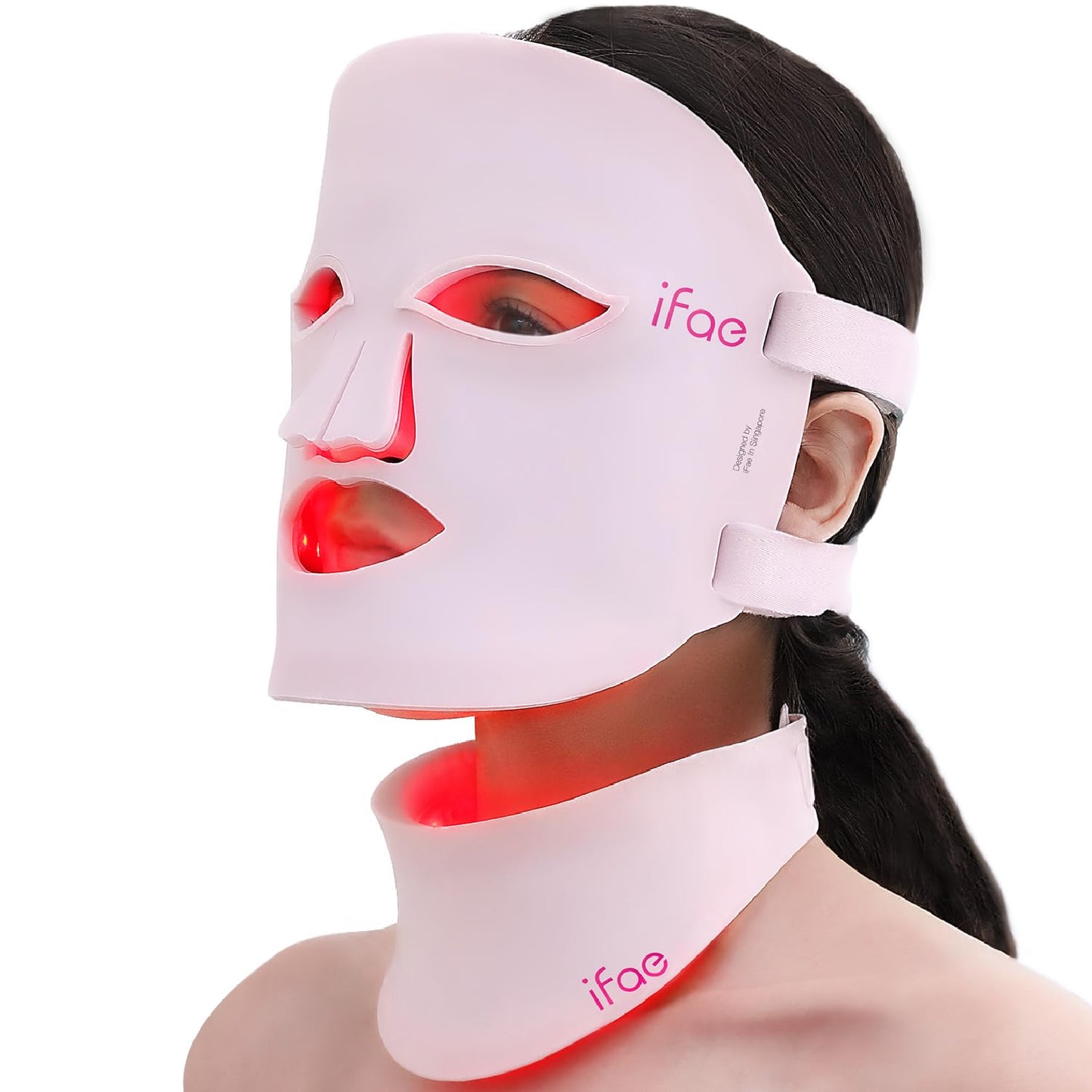 IFAE Red Light Therapy Mask for Face and Neck, 7 Colors Silicone Led Face Mask Light Therapy at Home Rechargeable & Ergonomic Design for True Anti-Aging Skincare at Home and Travel(Pink)