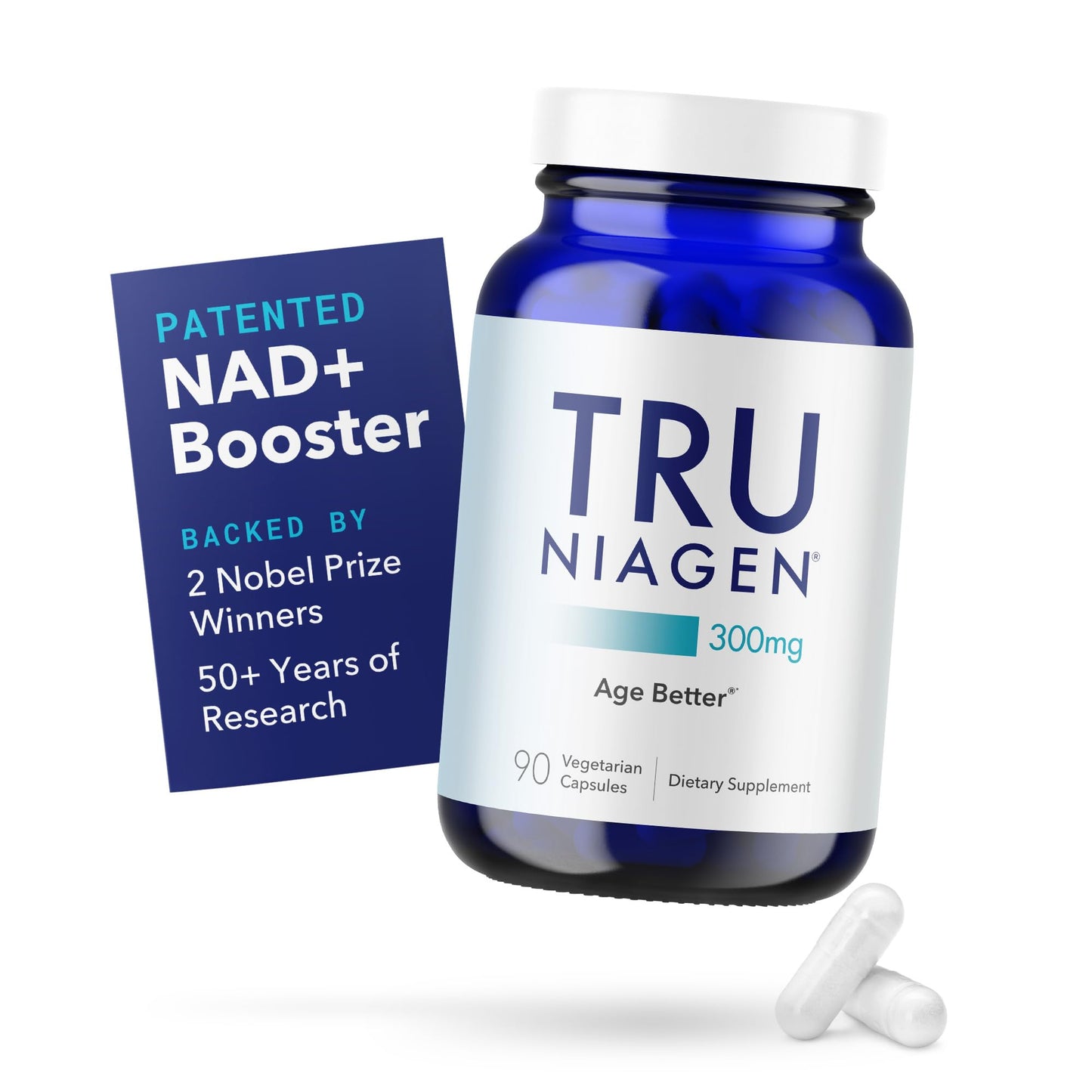 TRU NIAGEN Patented NAD+ Supplement for Anti Aging and Cell Regeneration, 300 mg Niagen, 90 Servings | Supports Cellular Energy, Brain, Muscle | Nicotinamide Riboside (NR) Take 1 Daily | 1 Bottle