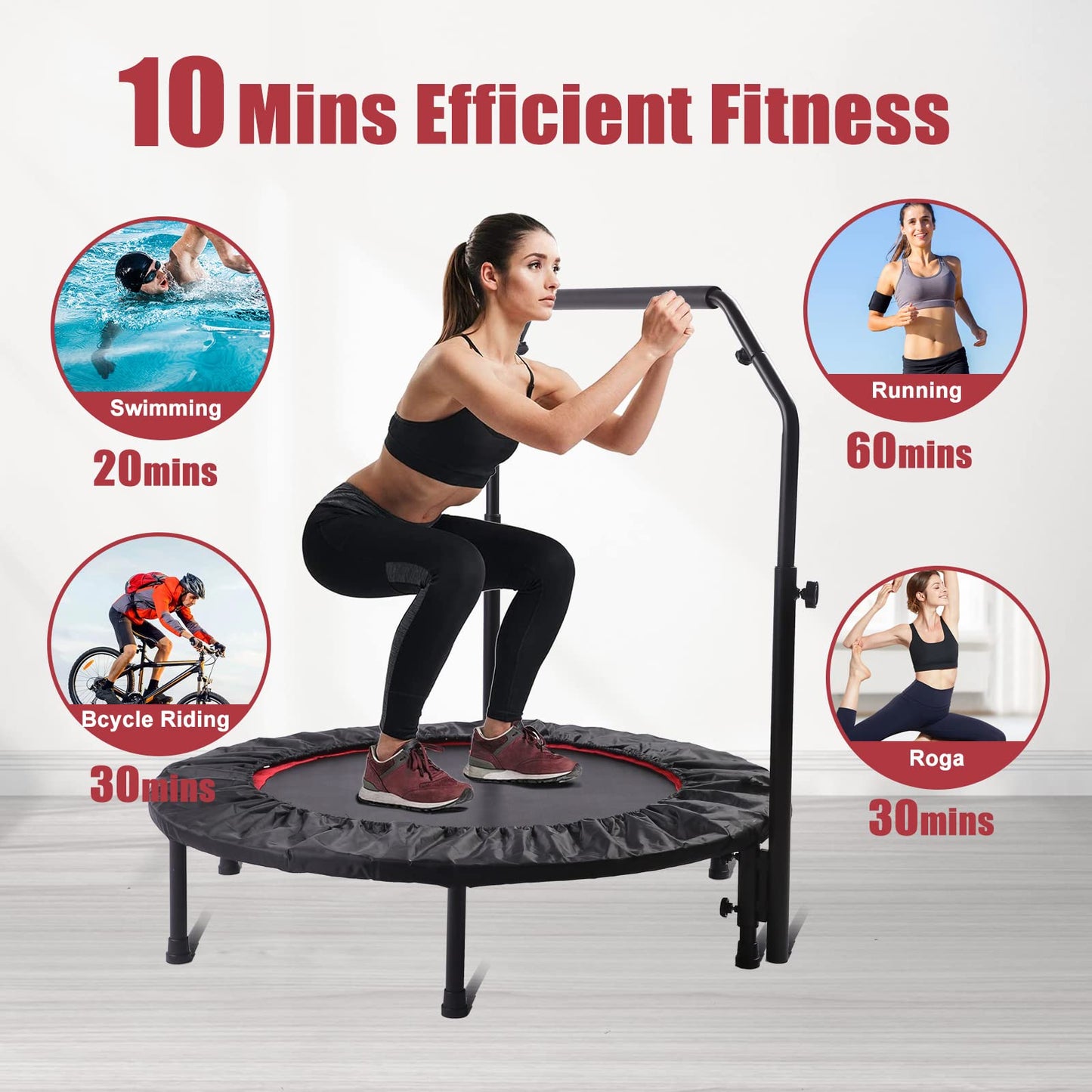 40" & 50" Rebounder Trampoline for Adults – Mini Foldable Fitness Trampoline with Optional Bar, Indoor/Outdoor Use