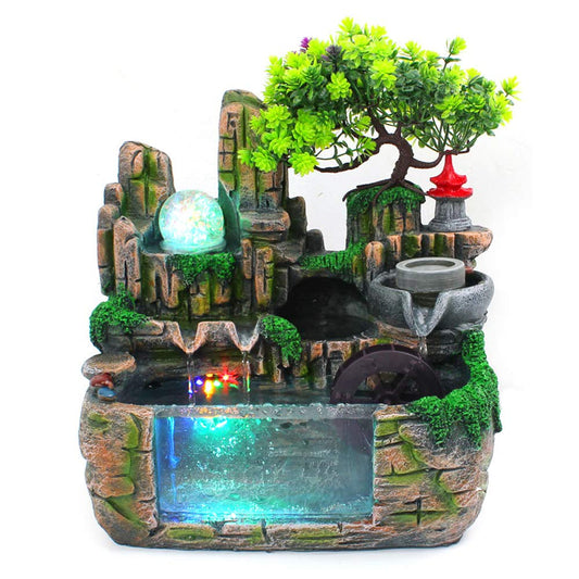 Rockery Desktop Water Fountain Decor - Indoor Outdoor Tabletop Decorative Waterfall Kit Water Fountain Desktop Chinese Fengshui Lamp Waterfall Office Home Decor