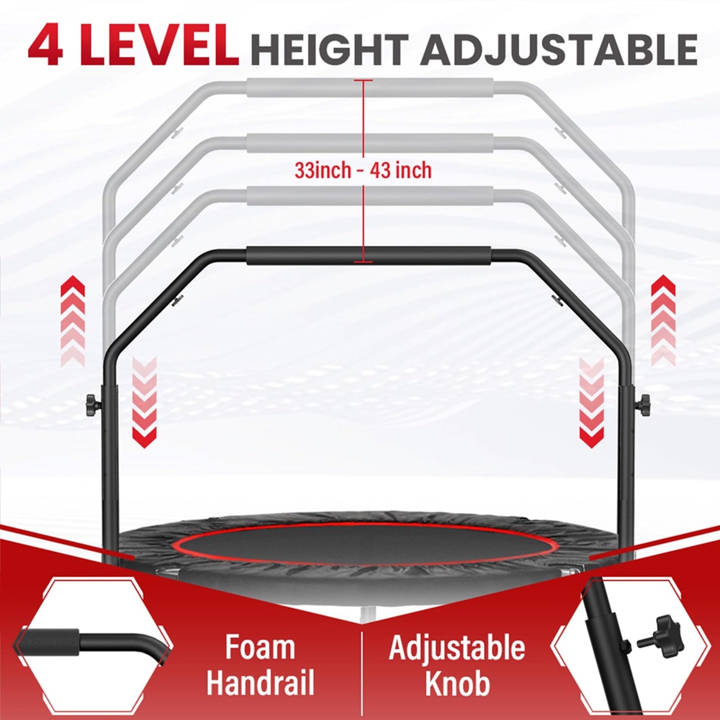 450 LBS Rebounder for Adults,40" Mini Rebounder Foldable Fitness Rebounder with Adjustable Foam Handle, Rebounder Jumping Cardio Trainer for Indoor/Outdoor Exercise Workout