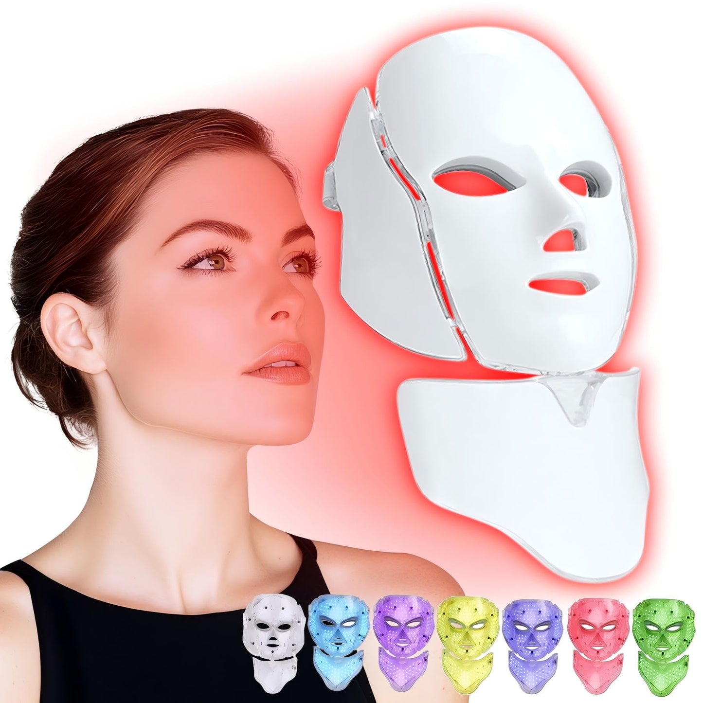 EVFOFO Red Light Therapy for Face, LED Facial Light Therapy Mask, 7 Led Light Therapy Facial Skin Care Mask At Home