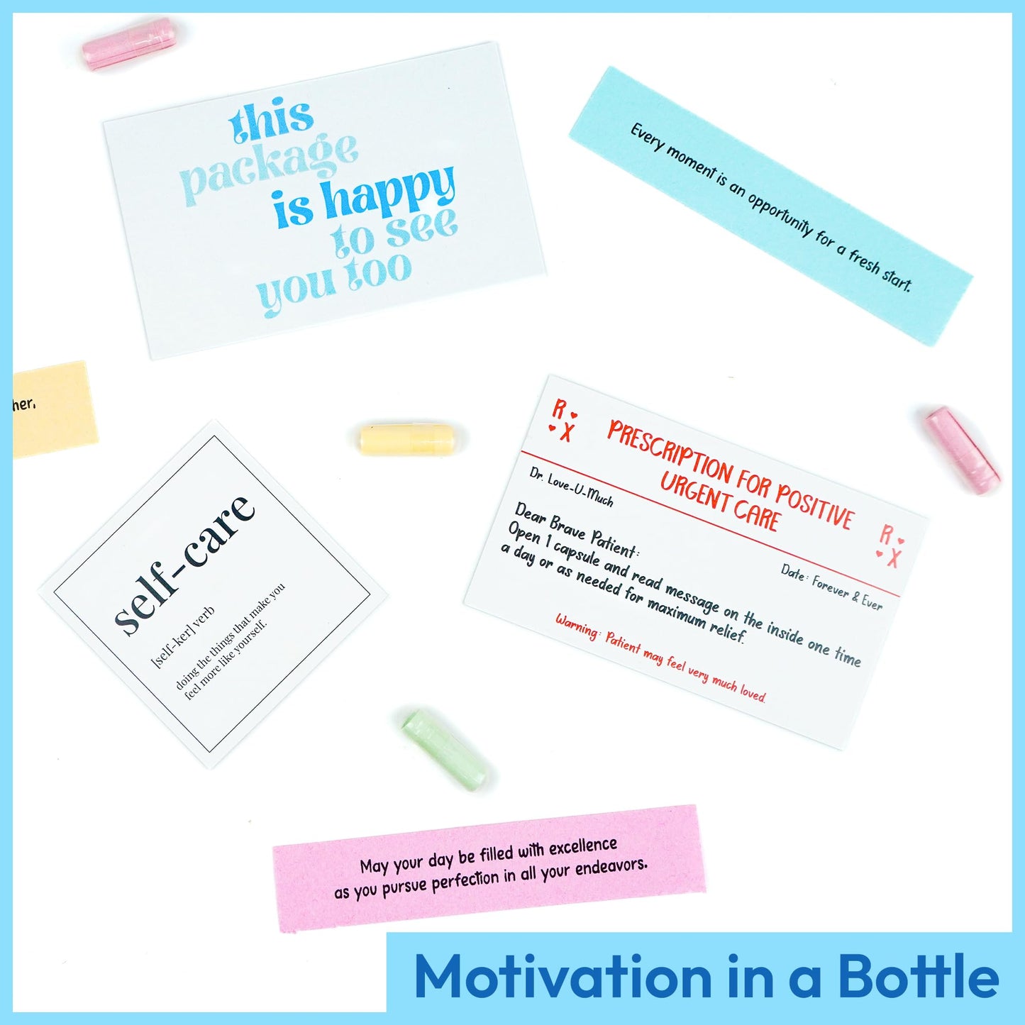 50 Pre-Written Positive Messages in a Bottle, Adult Stress Relief Gifts, Teacher Gifts, Positive Affirmation Gifts for Women, Thanksgiving Gifts, Self Care Kit Mediation, Unique Health Wellness Gifts