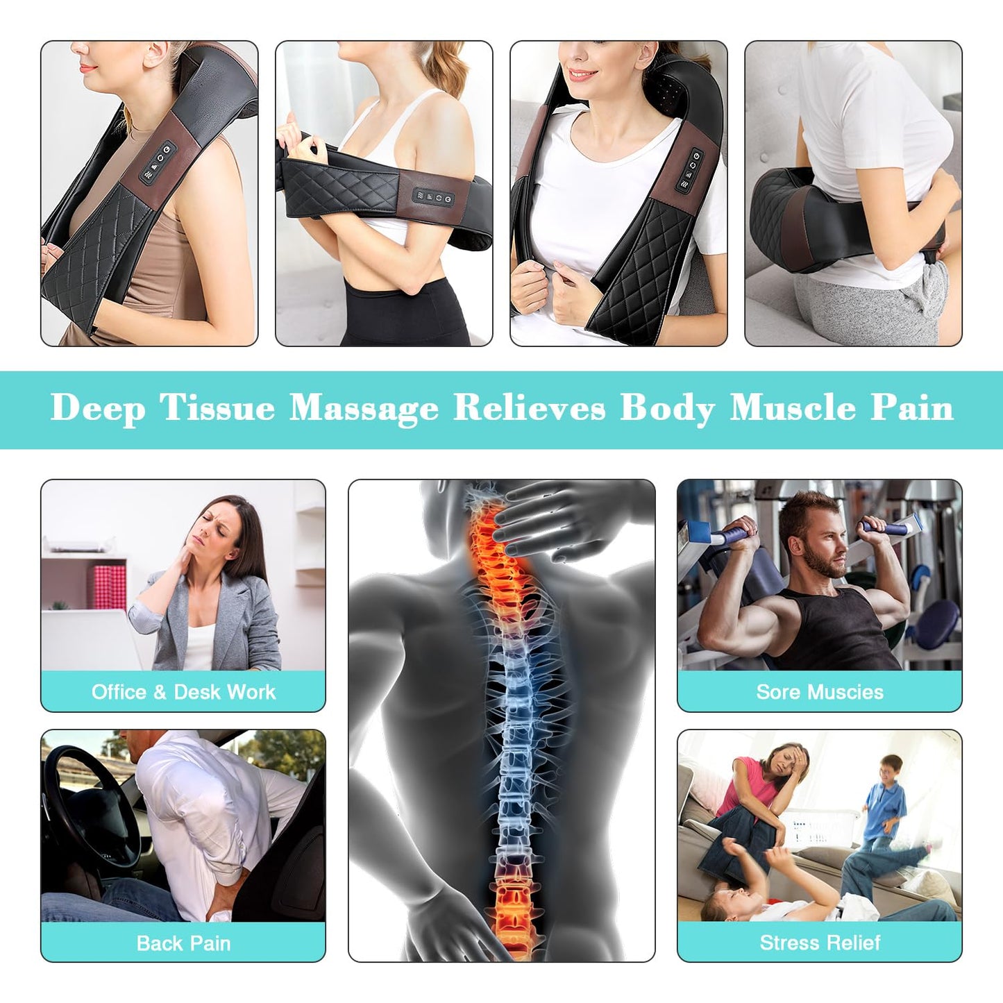 Neck Massager, Shiatsu Back Neck and Shoulder Massager with Heat - Deep Tissue 4D Kneading Massage Pillow for Body Muscle Pain Relief, Use at Home, Office, Car- Best Gifts for Women Men Mom Dad