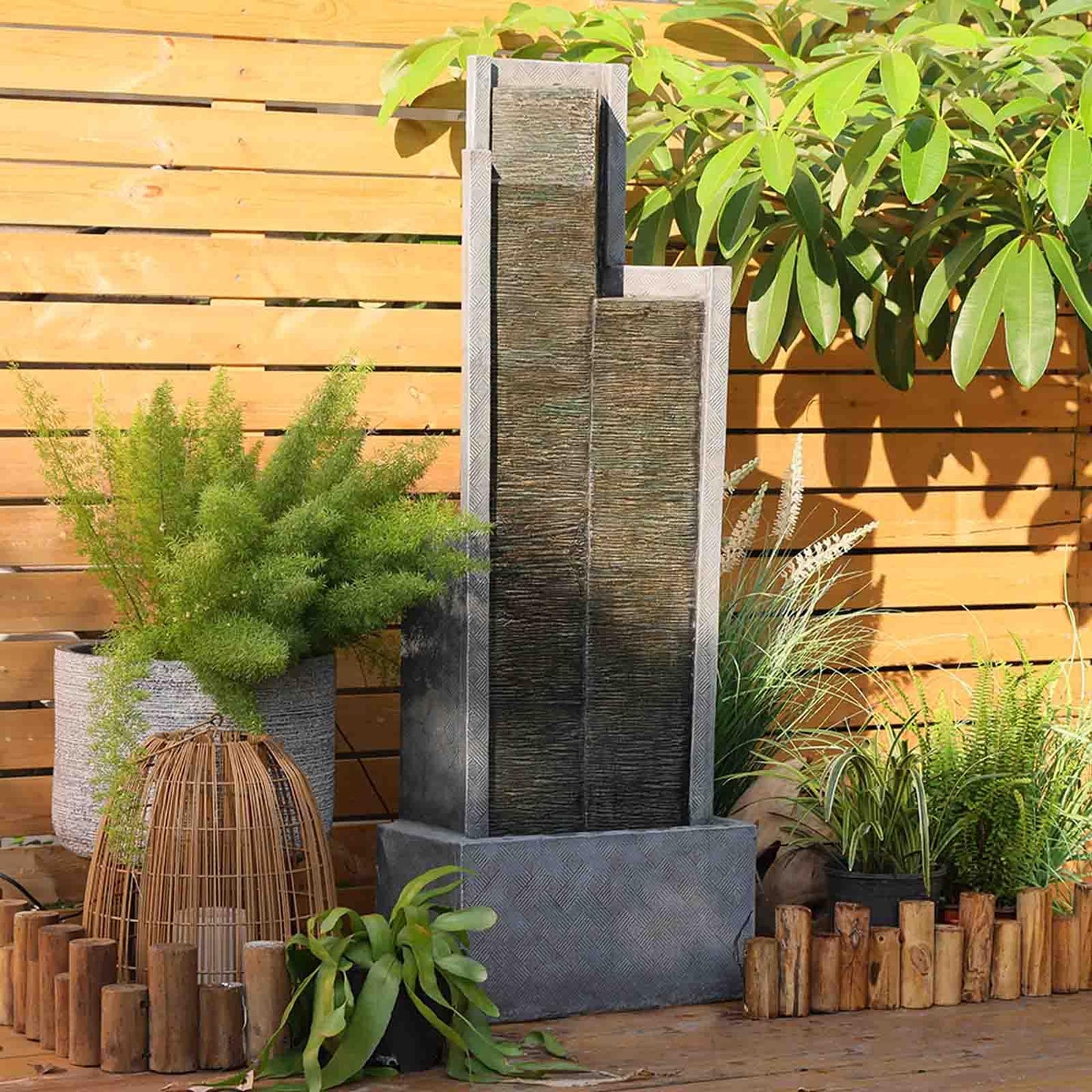 Waterfall Fountain Outdoor Garden Fountain - 49.6" H Outdoor Water Fountain Large Modern Indoor Floor Standing Outdoor Fountain with Lights Pump for Garden Patio Backyard Porch Home