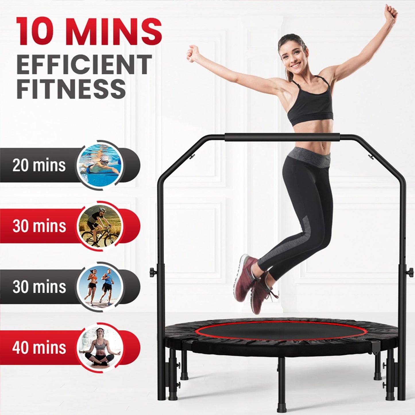 450 LBS Rebounder for Adults,40" Mini Rebounder Foldable Fitness Rebounder with Adjustable Foam Handle, Rebounder Jumping Cardio Trainer for Indoor/Outdoor Exercise Workout