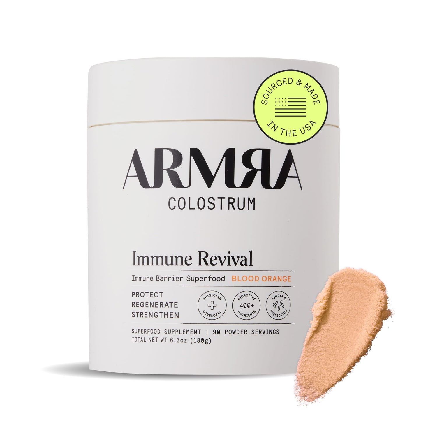 ARMRA Colostrum™ Premium Powder, Grass Fed, Gut Health Bloating Immunity Skin & Hair, Contains 400+ Bioactive Nutrients, Potent Bioavailable, Keto, Gluten & Fat Free (Blood Orange | 90 Servings)