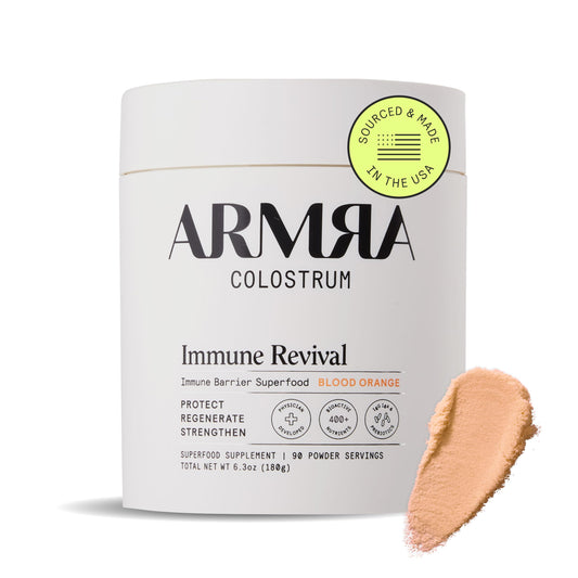 ARMRA Colostrum™ Premium Powder, Grass Fed, Gut Health Bloating Immunity Skin & Hair, Contains 400+ Bioactive Nutrients, Potent Bioavailable, Keto, Gluten & Fat Free (Blood Orange | 90 Servings)