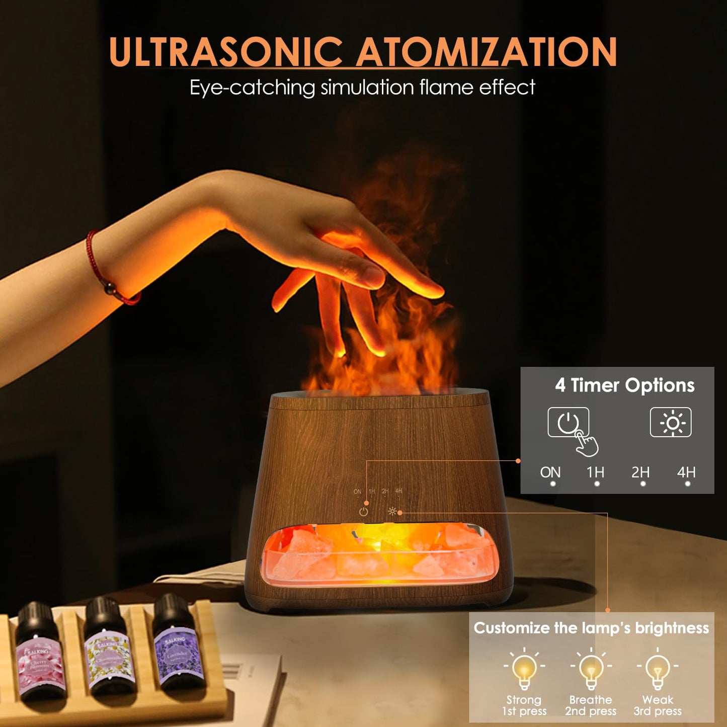 SALKING 2-in-1 Himalayan Salt Lamp Diffuser, Cool Mist Humidifier, Aromatherapy & Himalayan Salt Therapy, 100% Pure Himalayan Salt, Ultrasonic Essential Oil Diffuser with Ambient Glow, 150ml (Dark)