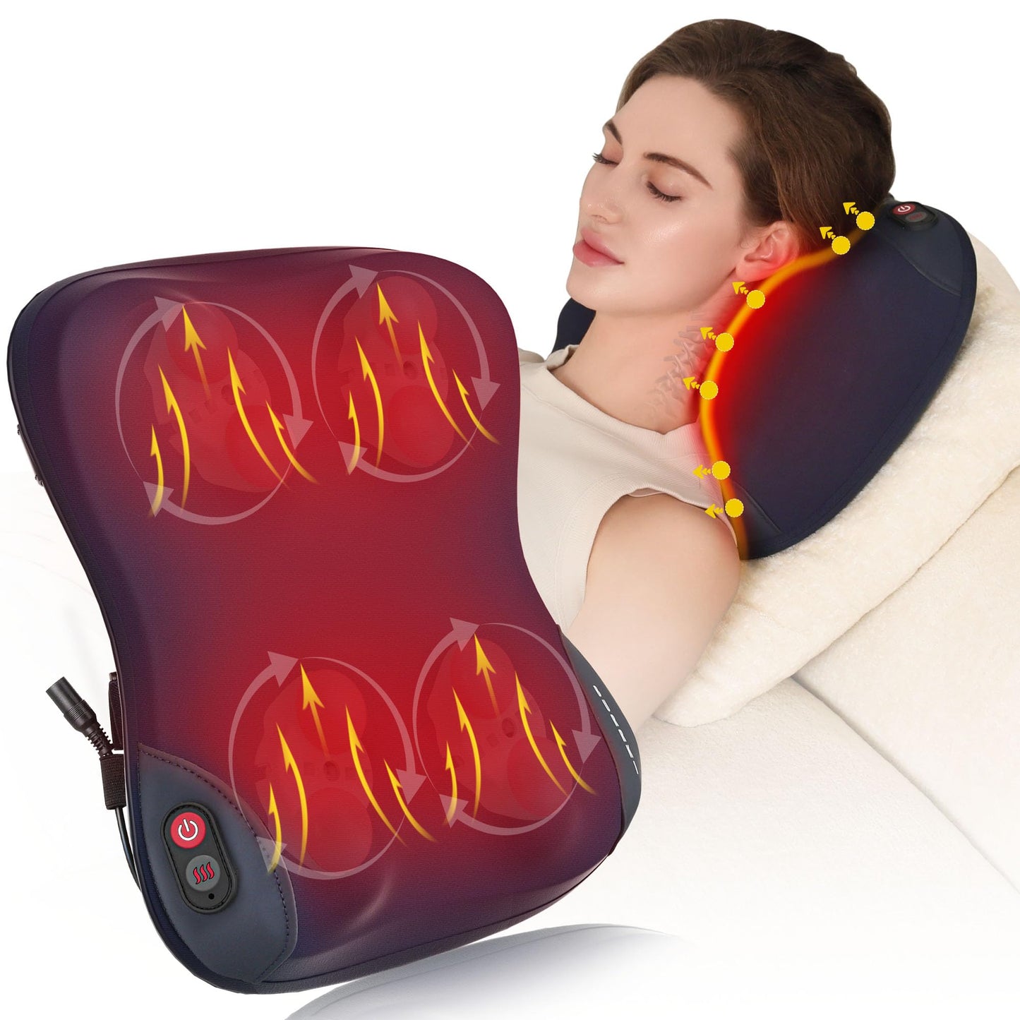 Burrki Back Massager with Heat, Massager for Neck and Back, Extra Large Shiatsu Kneading Massage Pillow for Back, Neck, Shoulder, Leg Pain Relief, Thanksgiving Christmas Gifts for Women Men Mom Dad