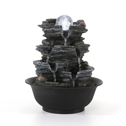 Dyna-Living Tabletop Water Fountain Indoor Waterfalls Fountains with White LED Light Decorative Feng Shui Tabletop Fountain with Automatic Pump