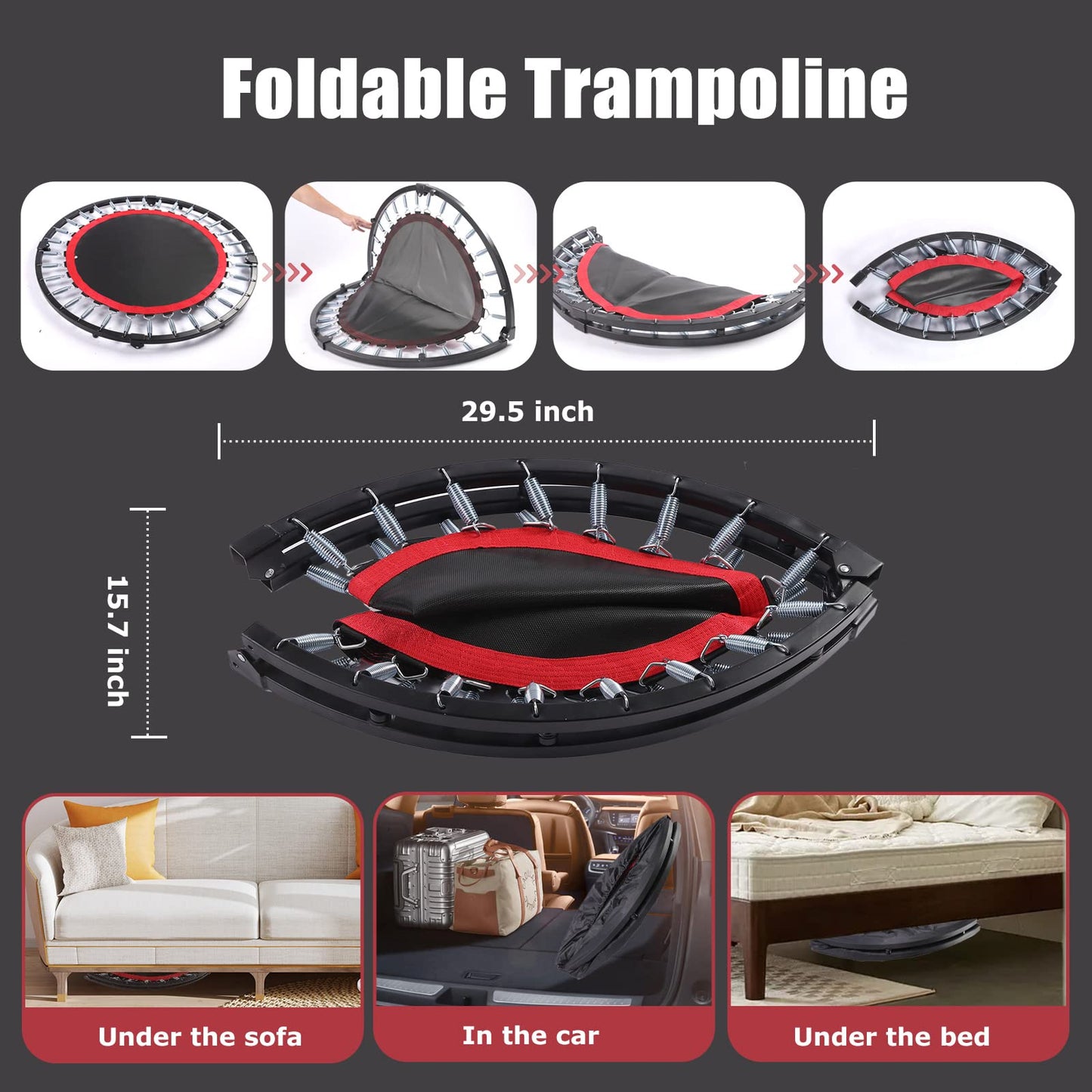 40" & 50" Rebounder Trampoline for Adults – Mini Foldable Fitness Trampoline with Optional Bar, Indoor/Outdoor Use