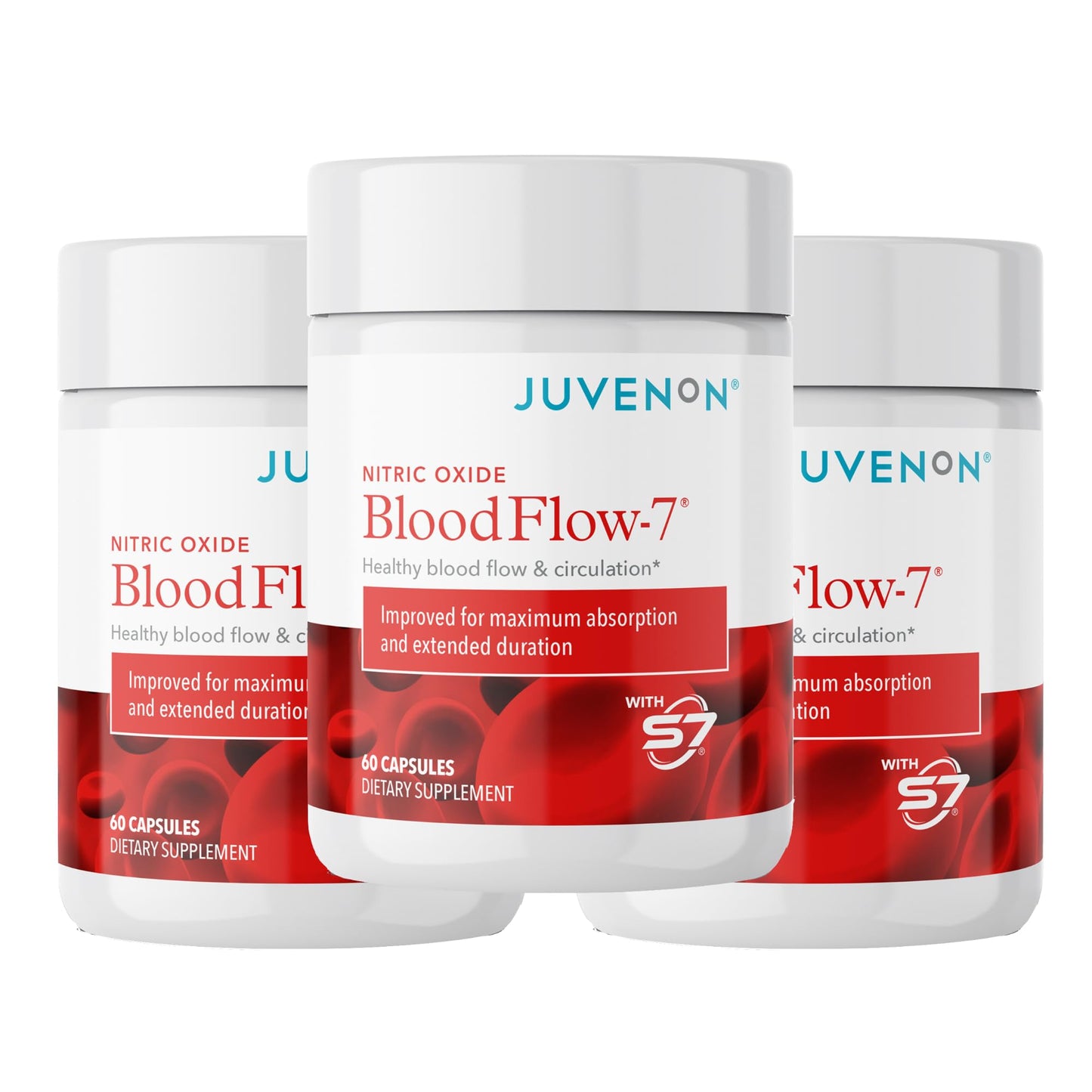 Juvenon BloodFlow-7 Nitric Oxide Supplement with Nitrosigine 60 Count (Pack of 3)