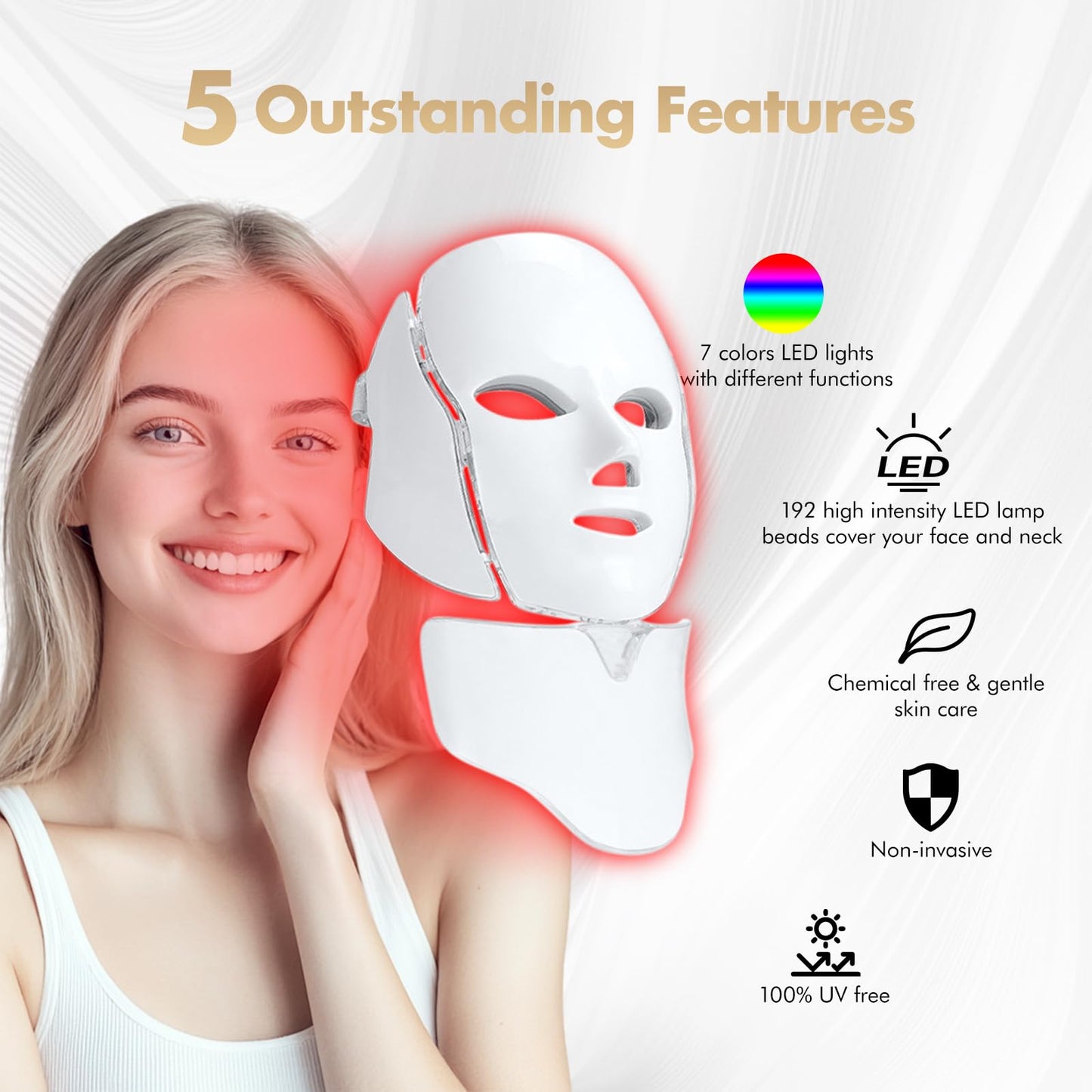 EVFOFO Red Light Therapy for Face, LED Facial Light Therapy Mask, 7 Led Light Therapy Facial Skin Care Mask At Home