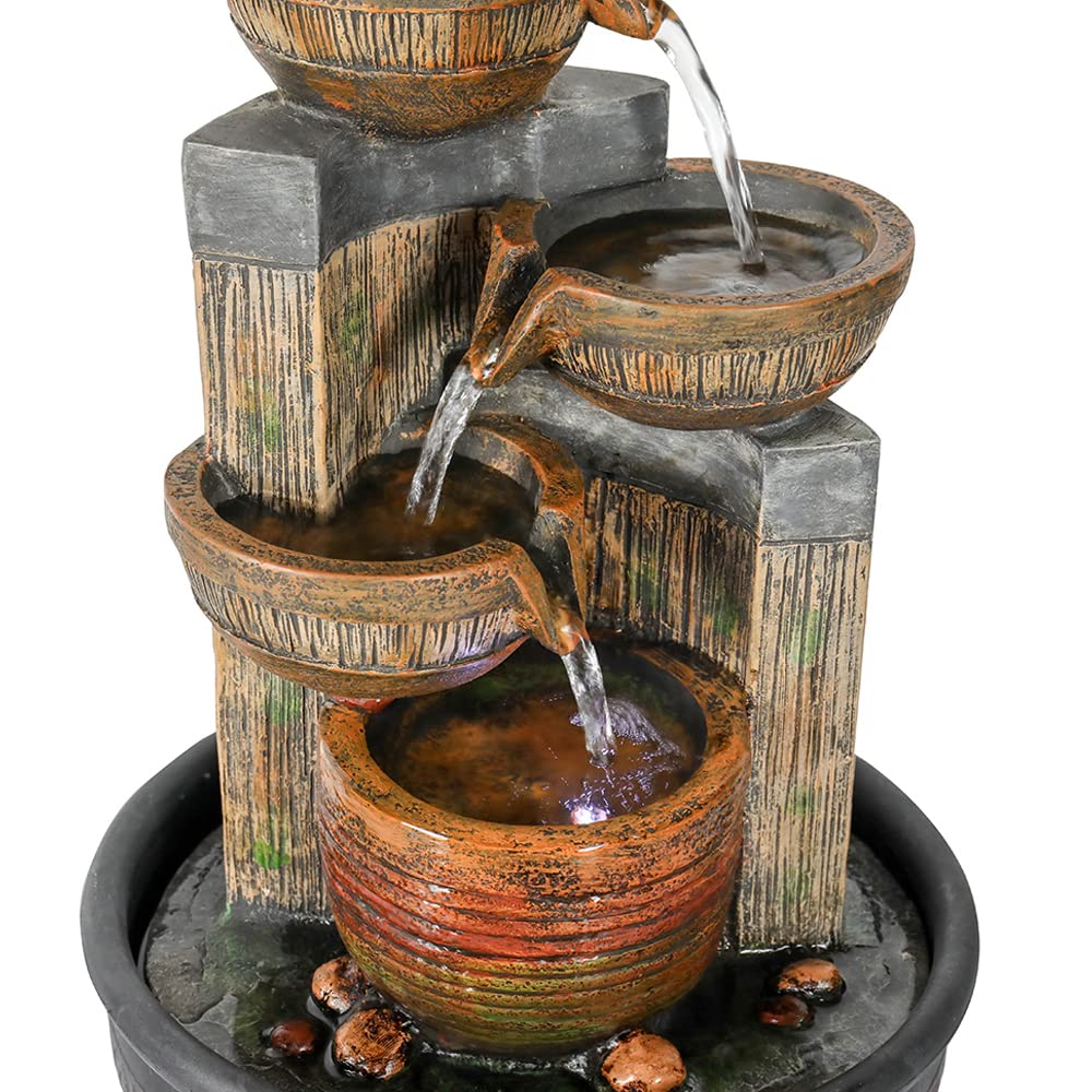 Handunmi 15.7''H 4-Tier Relaxation Indoor Tabletop Waterfall Fountain with LED Lights Desktop Fountains Calming Sound for Home Office Bedroom Decor (Brown, 15.7inch)