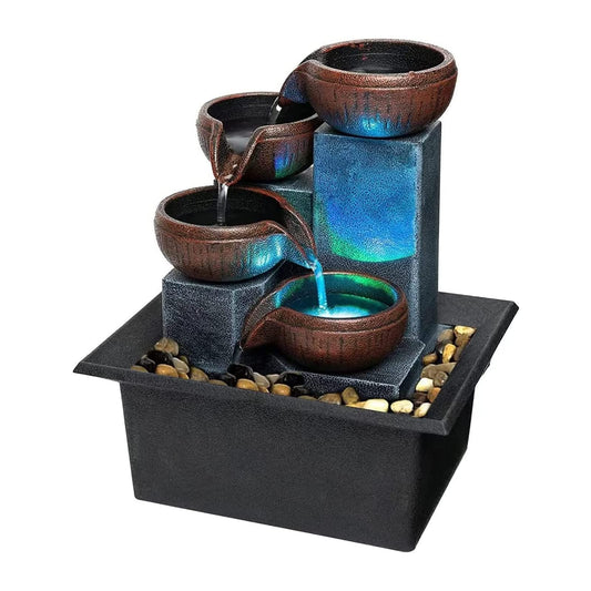 Small Indoor Relaxation Tabletop Fountain and Waterfall, Zen Meditation Waterfall Feature with Color LED Light & Natural River Rocks, Waterfall Decor for Home Office Bedroom Living Room (Style 1)