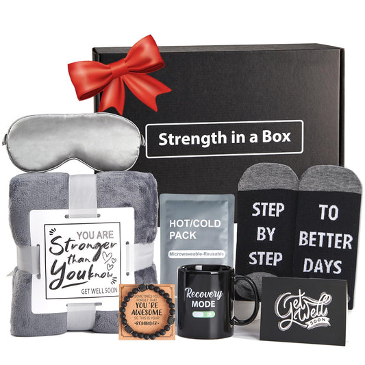 Get Well Soon Gifts for Men - Care Package for Men with Plush Blanket, Mug, Socks, and so on - Get Well Basket for Men Dad Friend After Surgery