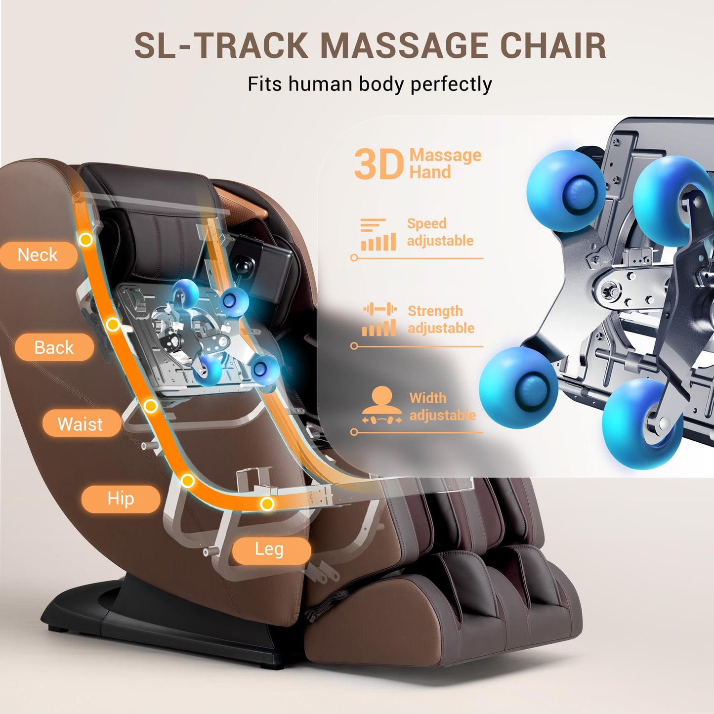 MYNTA Massage Chair Full Body with Zero Gravity, 3D SL Track Shiatsu Massage Chairs Recliner with Heating, MC1630 Brown