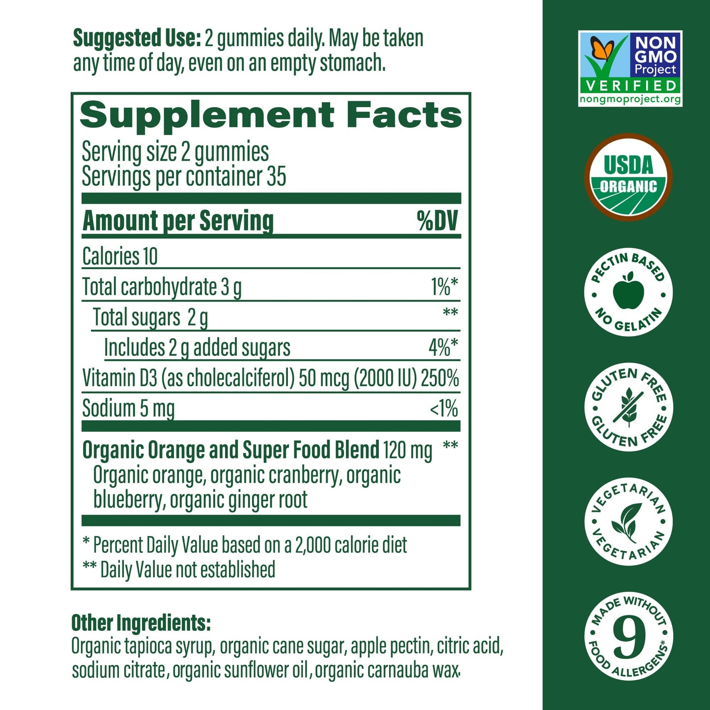 MegaFood Vitamin D3 Gummies 2000 IU (50 mcg) - Vitamin D Gummies Mixed Fruit Flavor, Bone, Muscle & Immune Support Supplement, Vegetarian, Gluten-Free, USDA Organic – 70 Gummies, 35 Servings