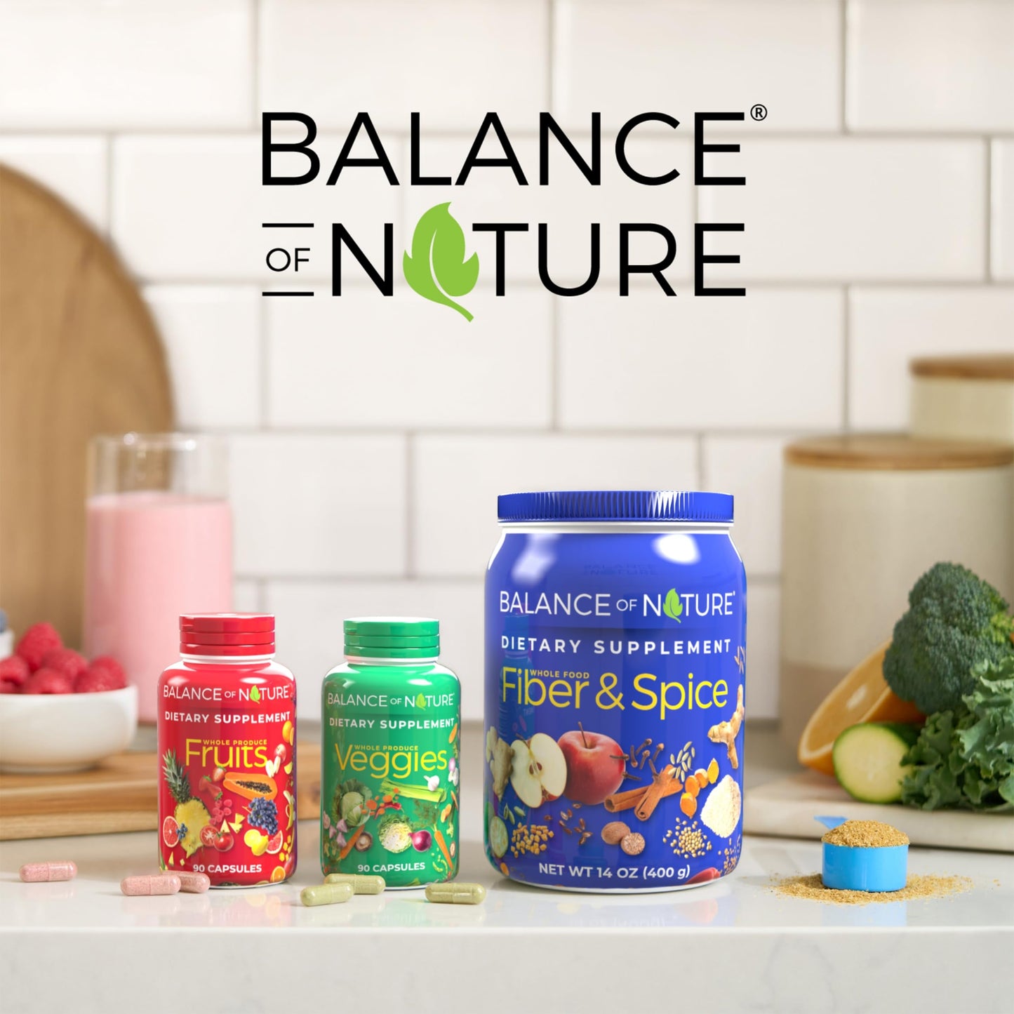 Balance of Nature Fruits & Veggies - Whole Food Supplement with Superfood Fruits and Vegetables for Women, Men, and Kids - 90 Fruit Capsules, 90 Veggie Capsules - 1 Set