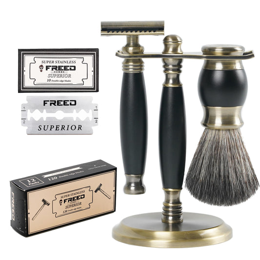 FREED Luxury Shaving Set for Men - Double Edge Safety Razor with alloy handle include 120 count Japanese 6cr13 Stainless Steel blade, It's the best gift for men, fathers,or birthdays