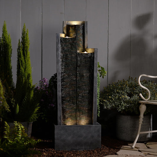 Waterfall Fountain Outdoor Garden Fountain - 49.6" H Outdoor Water Fountain Large Modern Indoor Floor Standing Outdoor Fountain with Lights Pump for Garden Patio Backyard Porch Home