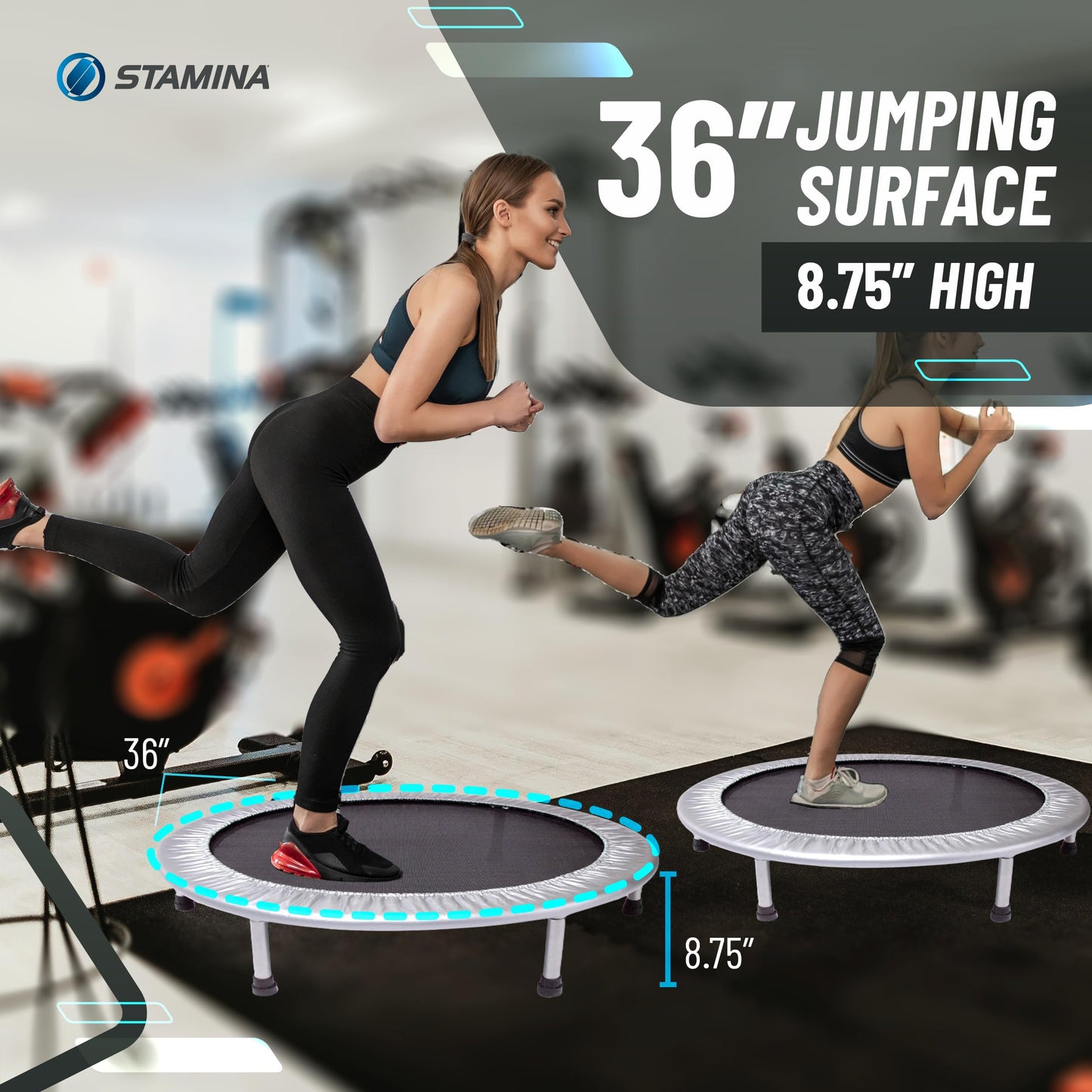 Stamina 36 Inch Durable Rugged Steel Frame Folding Trampoline with MUUV Coaching Audio App and 250 Pound Weight Capacity, Gray