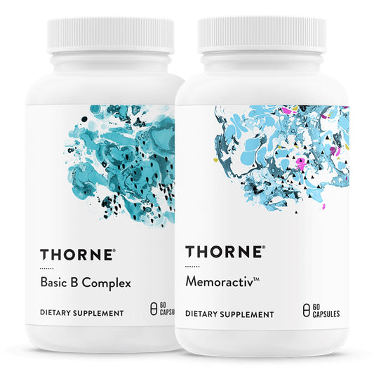 THORNE Basic B Complex (60 Capsules) & Memoractiv (60 Capsules) Bundle - Supports Brain Health, Cellular Energy Production & Focus - Gluten Free, Dairy Free