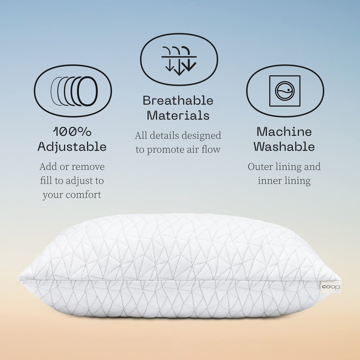 Coop Home Goods Original Adjustable Pillow, Queen Size Bed Pillows for Sleeping, Cross Cut Memory Foam Pillows - Medium Firm Back, Stomach and Side Sleeper Pillow, CertiPUR-US/GREENGUARD Gold