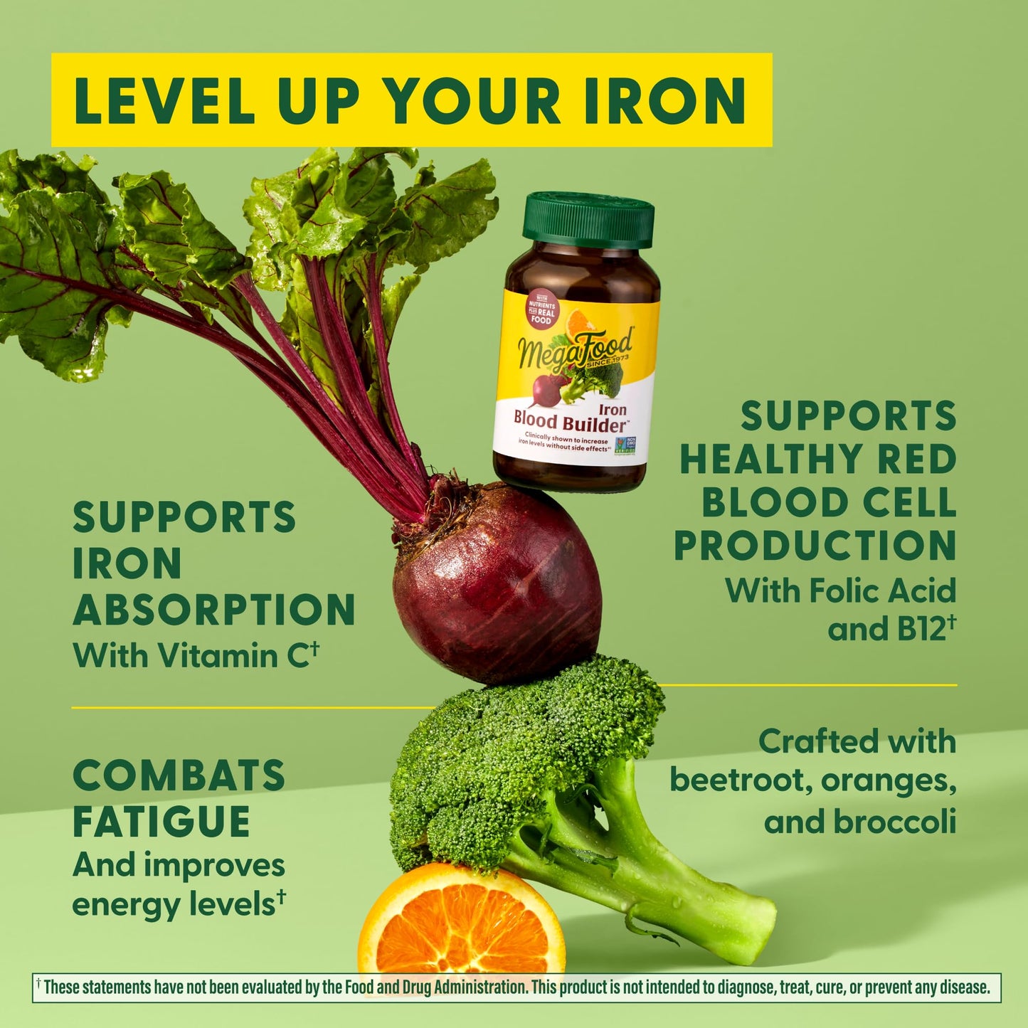 MegaFood Blood Builder - Iron Supplement Clinically Shown to Increase Iron Levels without Side Effects - Iron Supplement for Women with Vitamin C, Vitamin B12 and Folic Acid - Vegan - 90 Tabs