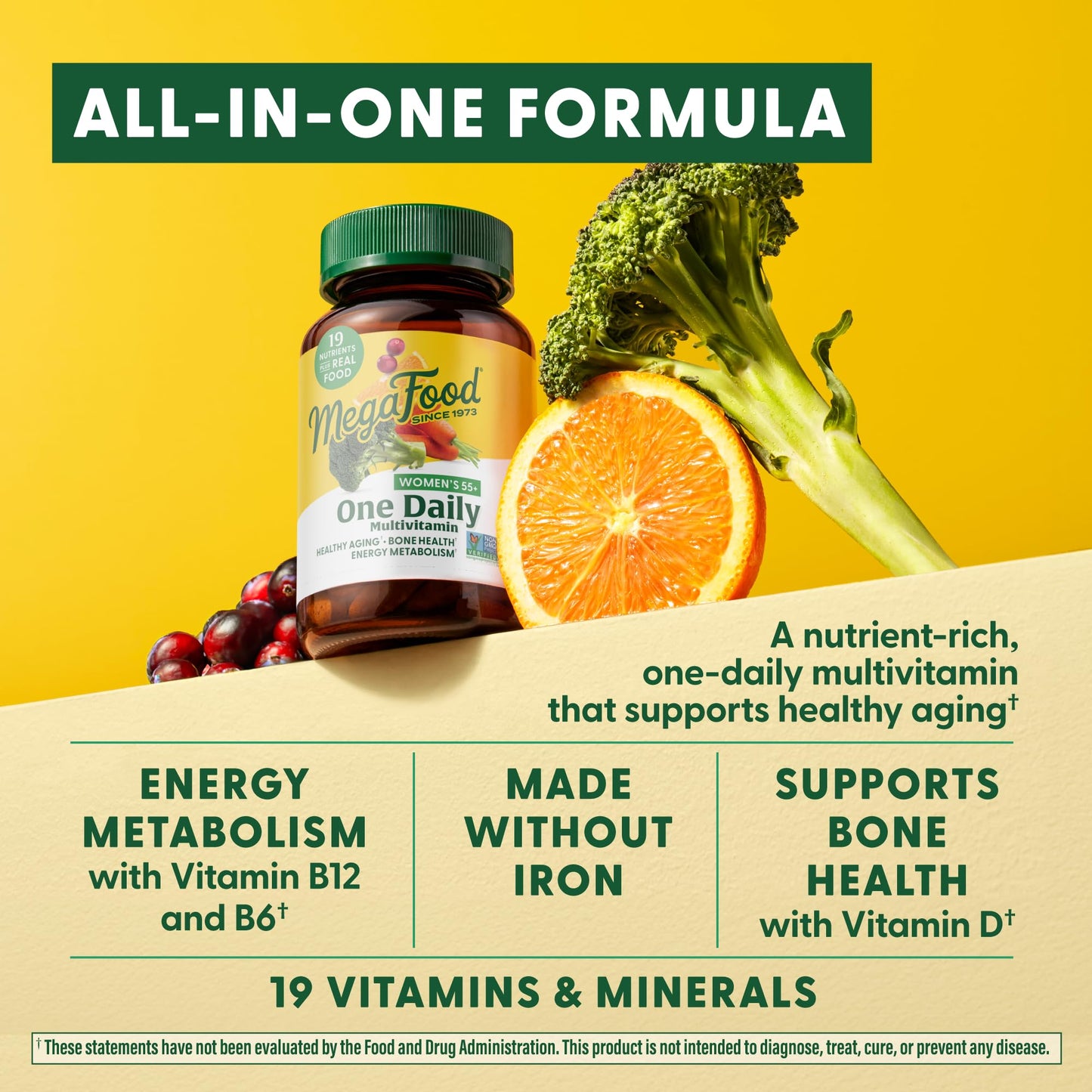 MegaFood Women's 55+ One Daily Multivitamin for Women with Vitamin A, Vitamin C, Vitamin D3 & Vitamin E for Optimal Aging Support- Plus Real Food- Bone & Immune Support Supplement- Vegetarian-60 Tabs