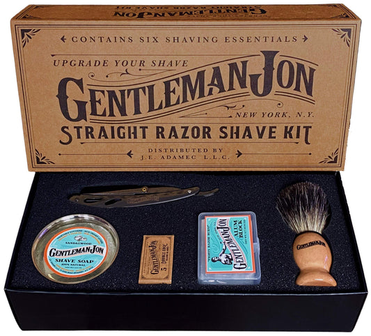 Gentleman Jon Straight Razor Shaving Kit | Vintage Wet Shave Grooming Set for Men - Includes: Straight Edge Razor, Hair Shaving Brush, Alum Block, Shave Soap, Bowl & Double Edge Razor Blades