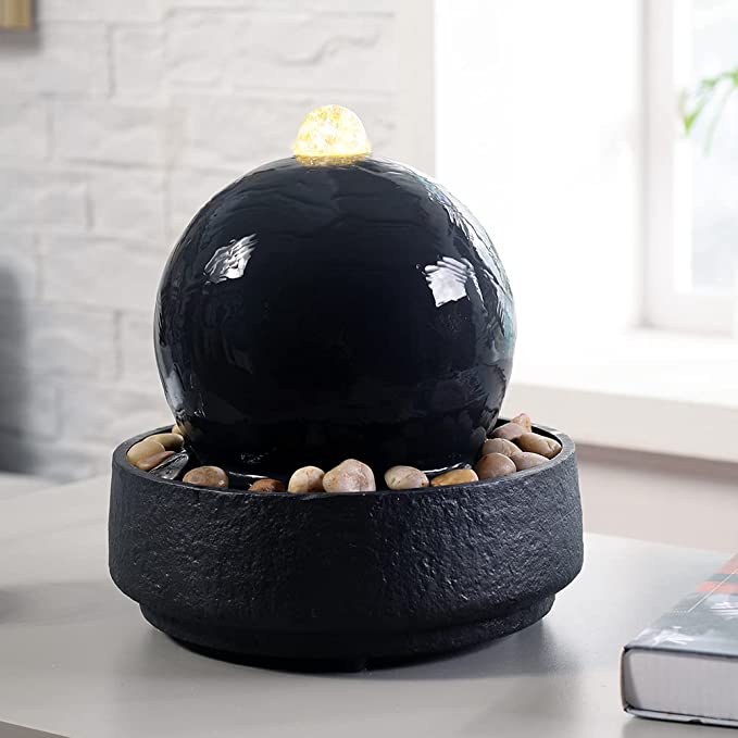 Meditation Ball Fountain with Led Light/Glass Spinning Ball/Cobble Stones