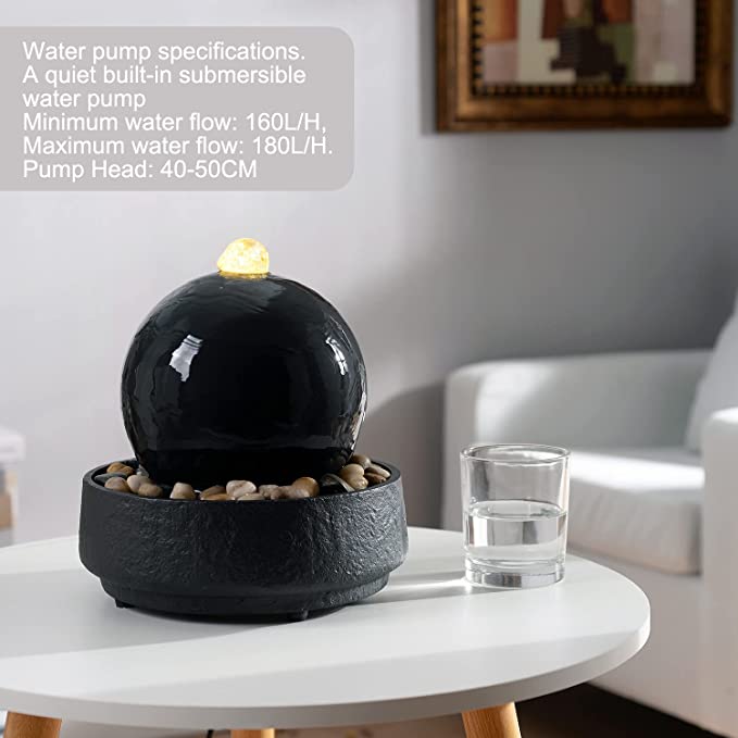 Meditation Ball Fountain with Led Light/Glass Spinning Ball/Cobble Stones