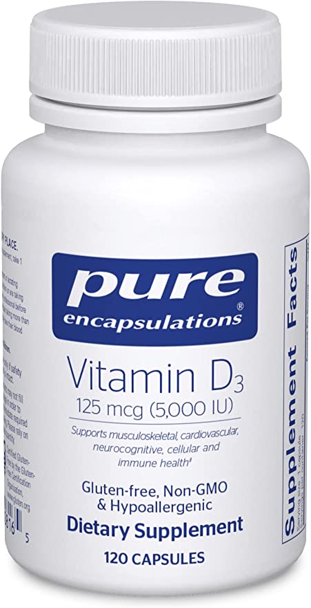 Pure Encapsulations Vitamin D3 125 mcg (5,000 IU) | Supplement to Support Bone, Joint, Breast, Heart, Colon and Immune Health* | 120 Capsules