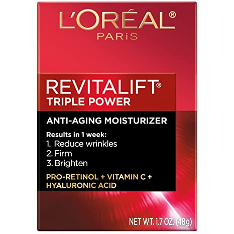 L’Oreal Paris Skincare Revitalift Triple Power AntiAging Face Moisturizer with Pro Retinol, Hyaluronic Acid & Vitamin C to reduce wrinkles, firm and brighten skin, Cream, 2.55 Ounce