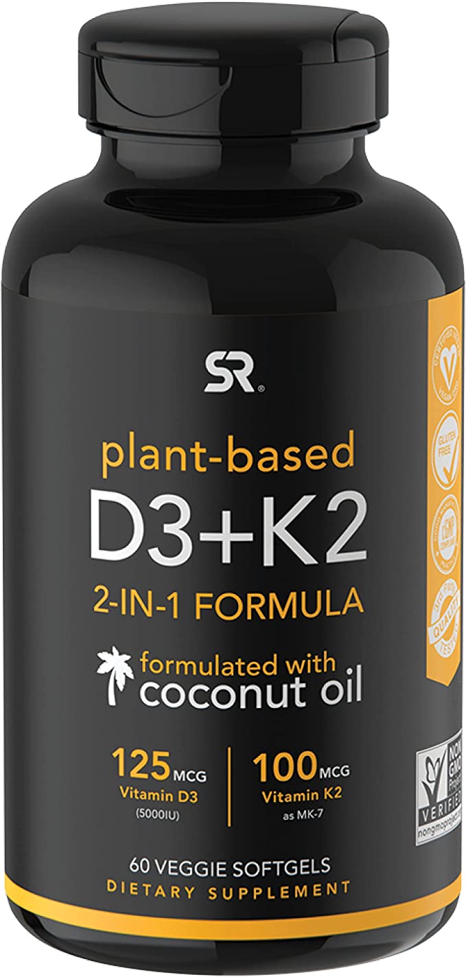 Sports Research Vegan Vitamin D3 + K2 Supplement with Organic Coconut Oil