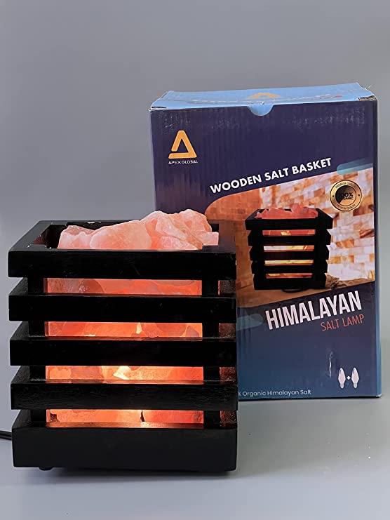 Himalayan Pink Rock Salt Lamp Crystal Night Light - Wooden Casing