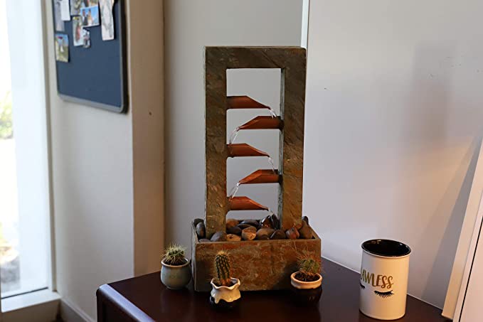 Spillway Indoor Table Water Fountain, Slate and Copper