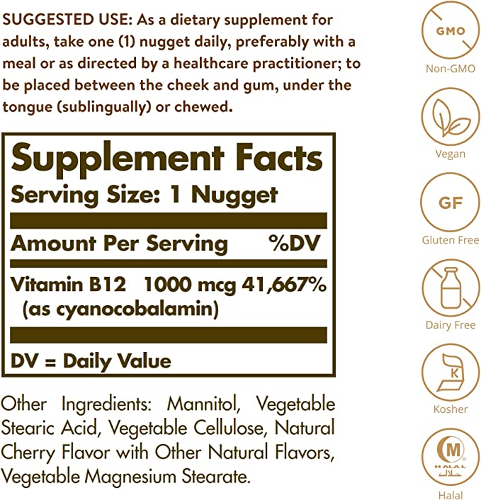 Vitamin B12 1000 mcg, 250 Nuggets