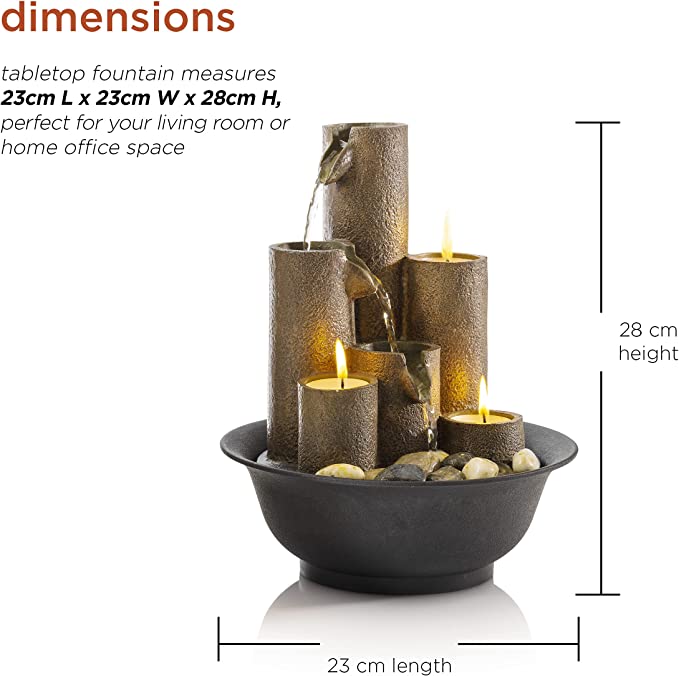 Tabletop Fountain with 3 Candles and Mini Waterfall