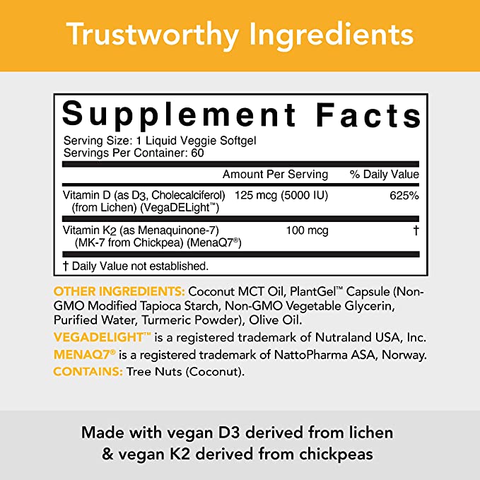 Sports Research Vegan Vitamin D3 + K2 Supplement with Organic Coconut Oil