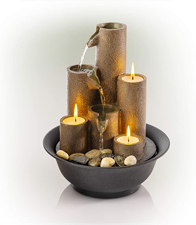 Tabletop Fountain with 3 Candles and Mini Waterfall