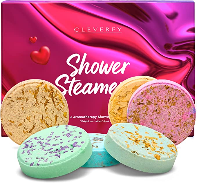 Cleverfy Shower Steamers Aromatherapy - Variety Pack of 6 Shower Bombs with Essential Oils. Self Care and Gifts for Her and Him. Purple Set